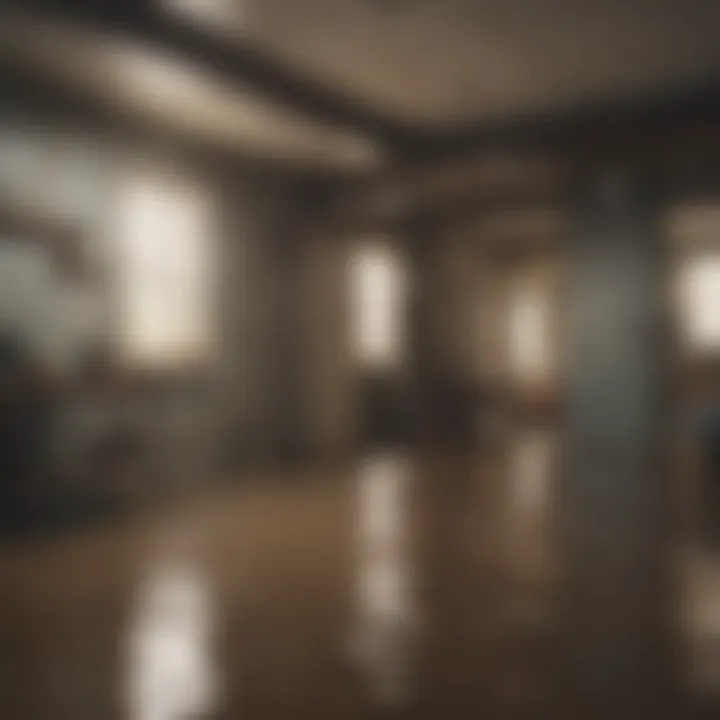 A flooded basement showcasing extensive water damage