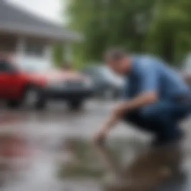 Insurance adjuster assessing hail damage