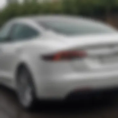 Detailed view of hail damage on a Tesla's exterior Close-up of hail damage on a Tesla's surface