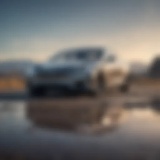 Hail-damaged Tesla parked under a clear sky