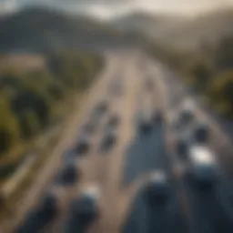 A detailed view of a highway with vehicles illustrating auto insurance coverage.