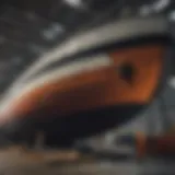 Detailed view of a hull being surveyed