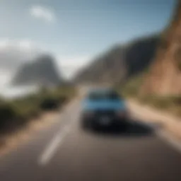 A scenic view of a car driving along a coastal road in Mexico.