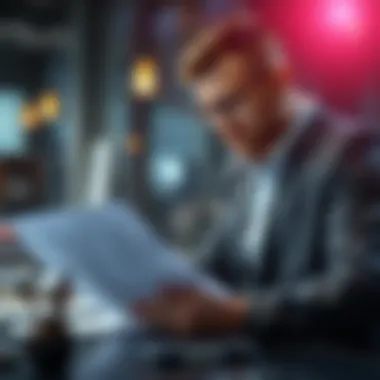 Policyholder Reviewing Insurance Documents Illustration of policyholder reviewing insurance documents