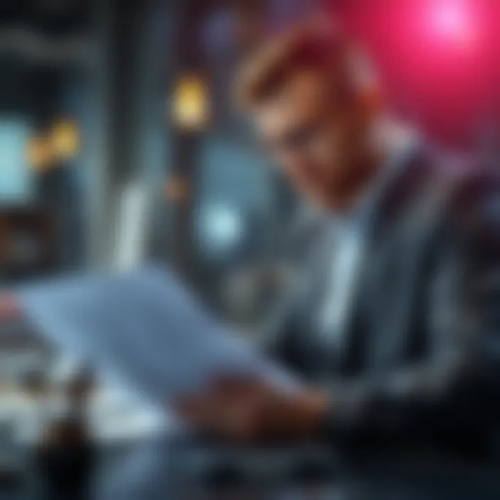 Policyholder Reviewing Insurance Documents Illustration of policyholder reviewing insurance documents