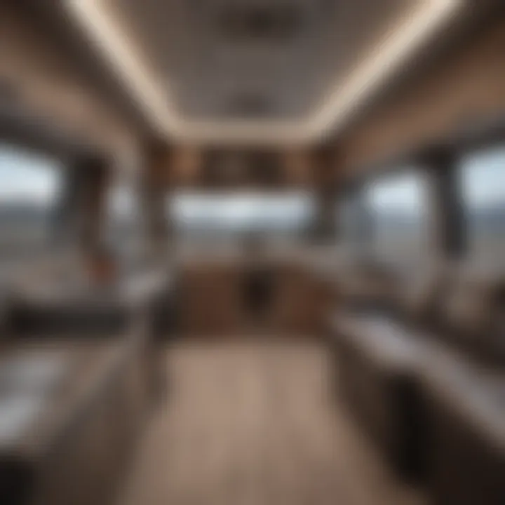 Luxurious interior of a motor home trailer showcasing modern amenities