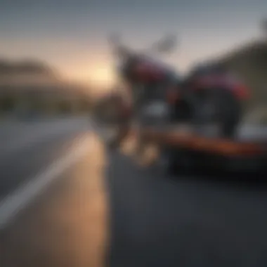 Motorcycle being towed on a flatbed truck Motorcycle being towed
