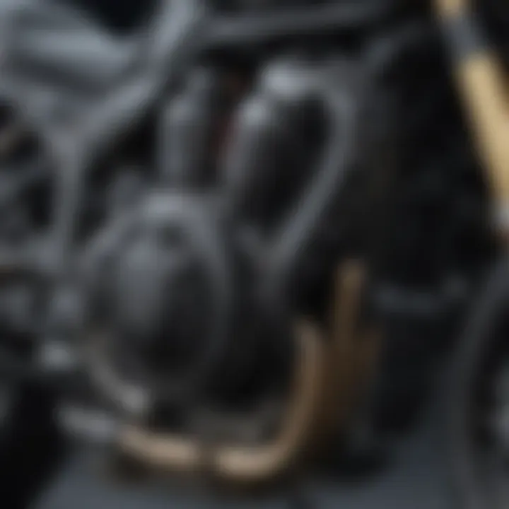 Detailed view of the advanced engineering components in a sport motorcycle