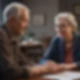 An elderly couple discussing insurance options