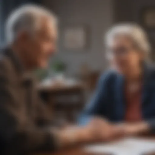 An elderly couple discussing insurance options