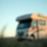 An RV under a clear sky highlighting its mobile lifestyle