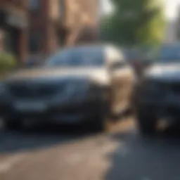 Accident scene with damaged vehicles