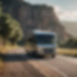 An RV parked in a serene landscape showcasing the beauty of road travel