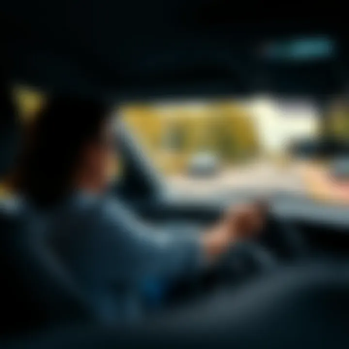 Confident Navigation in Driving Test A driver confidently navigating a roundabout during a test drive.