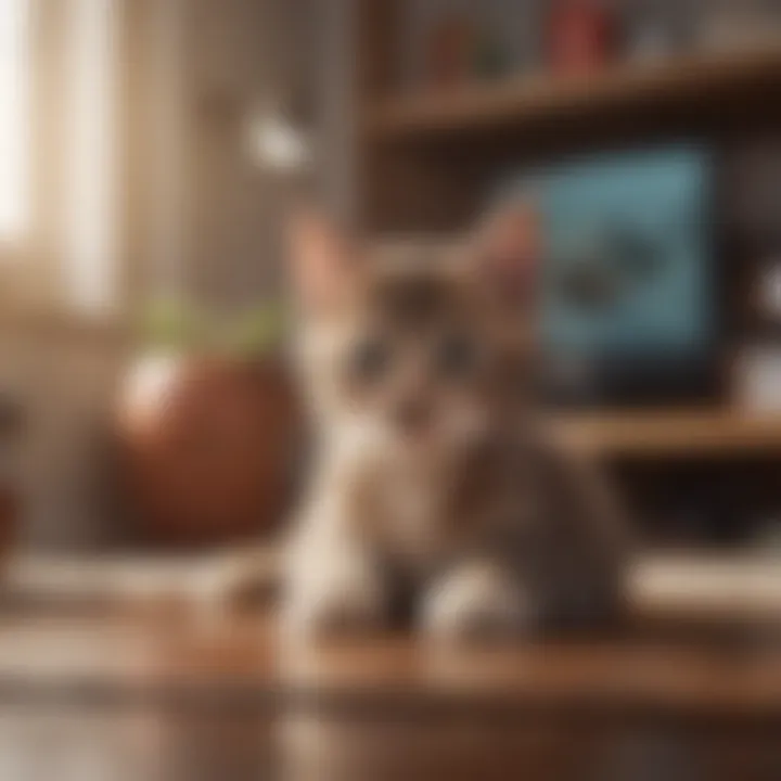 A playful kitten in a cozy home environment