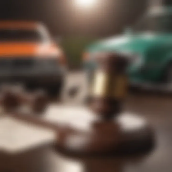 Legal documents and a gavel symbolizing legal considerations in vehicle sales