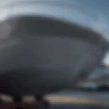 Evaluating Boat Hull Condition A detailed view of a boat's hull showcasing its condition and features