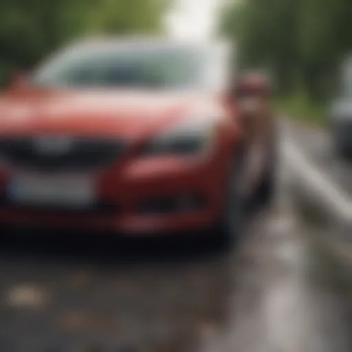 Damaged rental car parked at a roadside