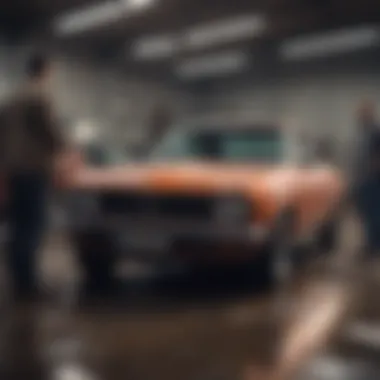 Potential Buyers Examining a Car Potential buyers examining a salvage title car
