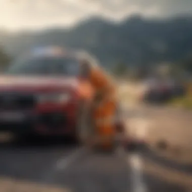 Roadside Assistance at Work Roadside assistance providing help to a stranded driver